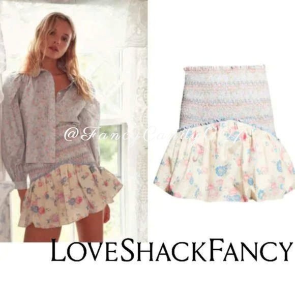 LoveShackFancy Dresses & Skirts - 🎀 Anguilla Smocked Ruffle Mini Skirt Large Pastel Lemon Blue Pink